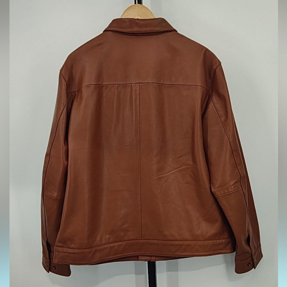 Quince Men 100% Leather Harrington Jacket Dark‎ Cognac Brown XL - Picture 10 of 11